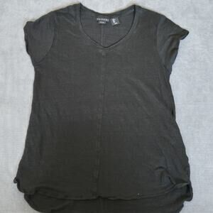 Tahari Size L Linen Casual Cap Sleeve Beachy Summer V-Neck T-Shirt Black